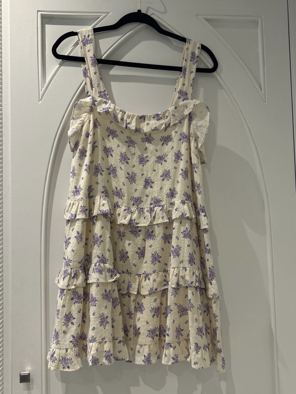 Olivaceous Cream Sundress with Lavender Floral Ruffles